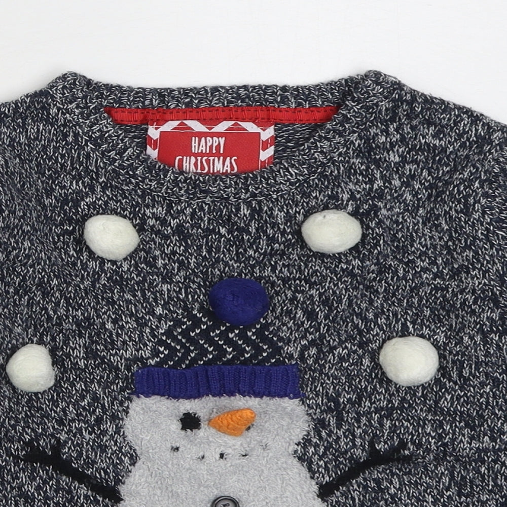 Rebel Boys Grey Round Neck  Acrylic Pullover Jumper Size 5-6 Years  Pullover - Christmas Jumper