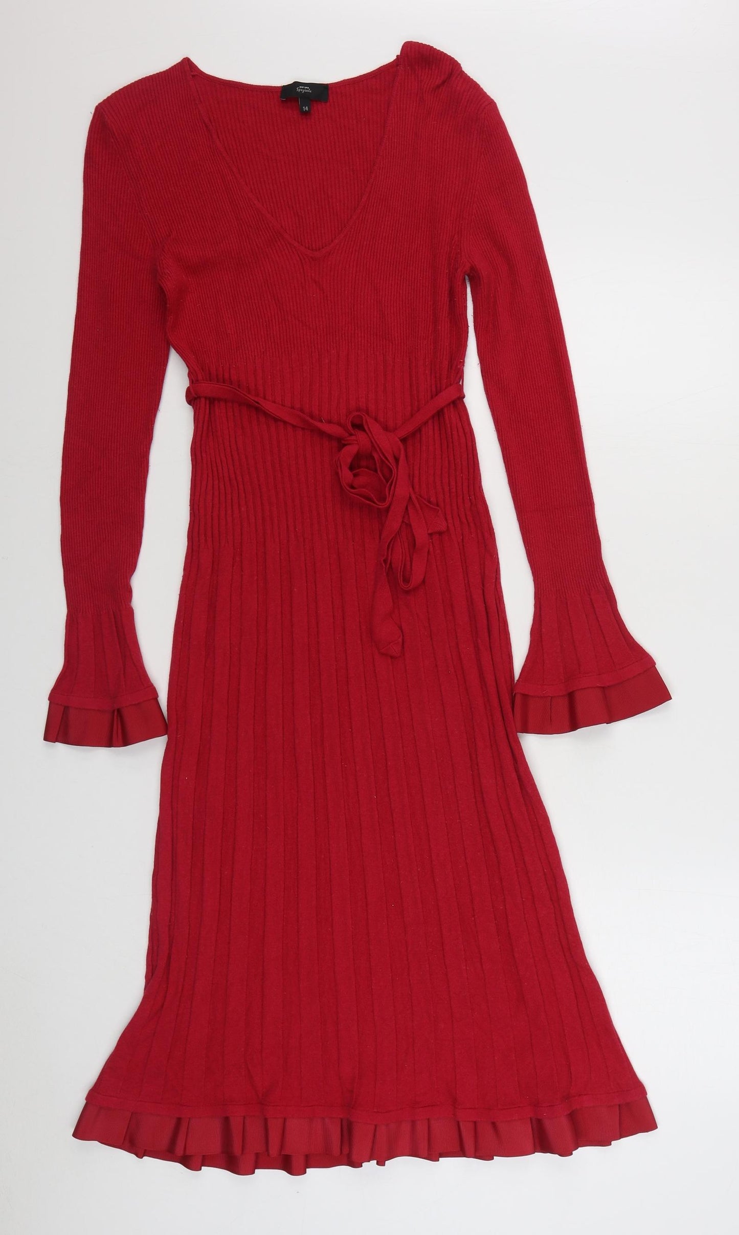 Marks and Spencer Womens Red  Viscose Jumper Dress  Size 14  V-Neck Pullover