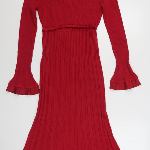Marks and Spencer Womens Red  Viscose Jumper Dress  Size 14  V-Neck Pullover
