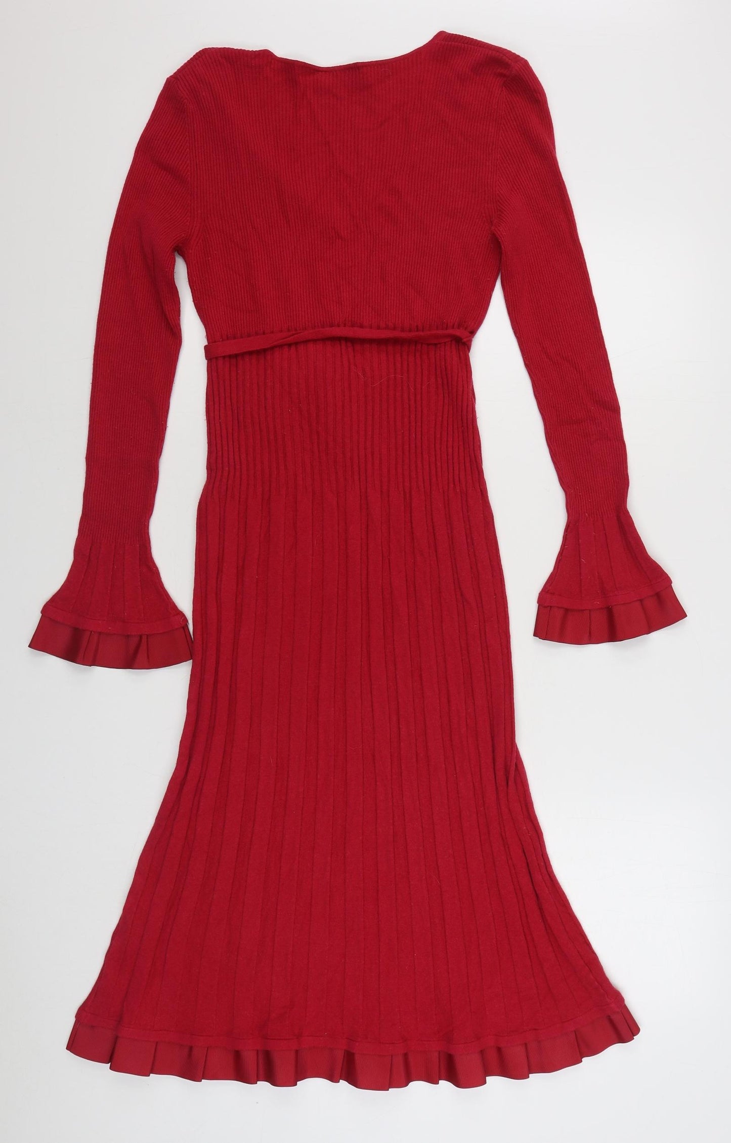 Marks and Spencer Womens Red  Viscose Jumper Dress  Size 14  V-Neck Pullover