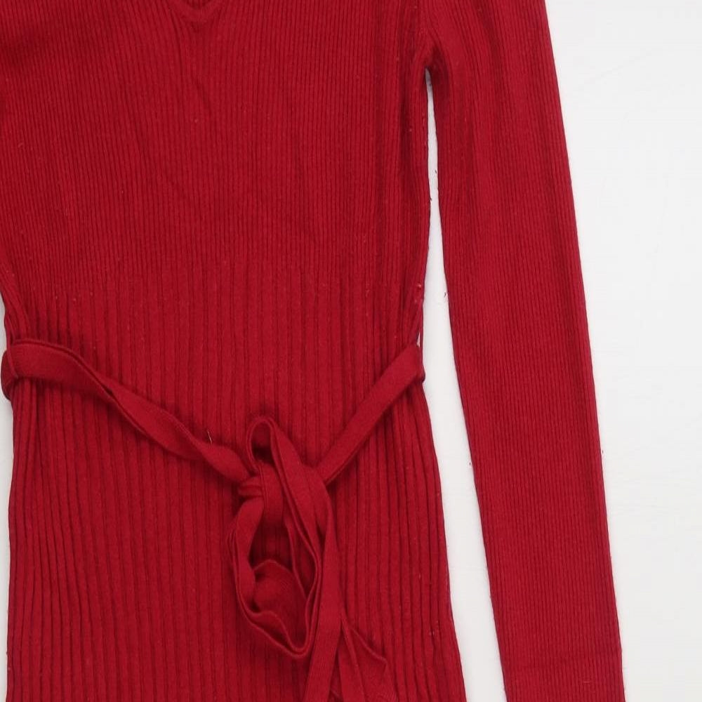 Marks and Spencer Womens Red  Viscose Jumper Dress  Size 14  V-Neck Pullover