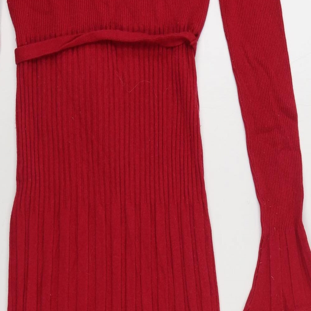 Marks and Spencer Womens Red  Viscose Jumper Dress  Size 14  V-Neck Pullover