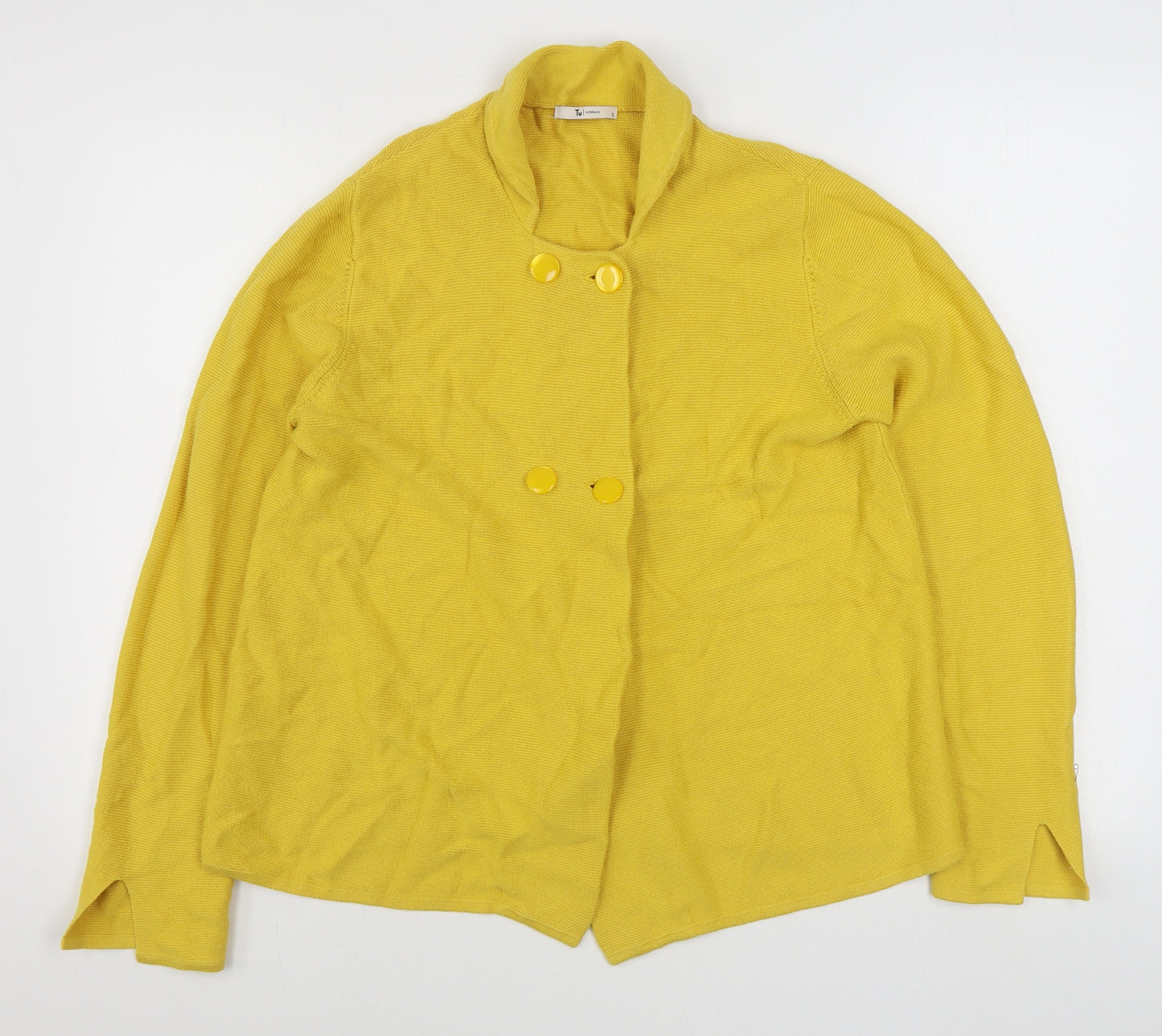 TU Womens Yellow Round Neck  Cotton Cardigan Jumper Size 12