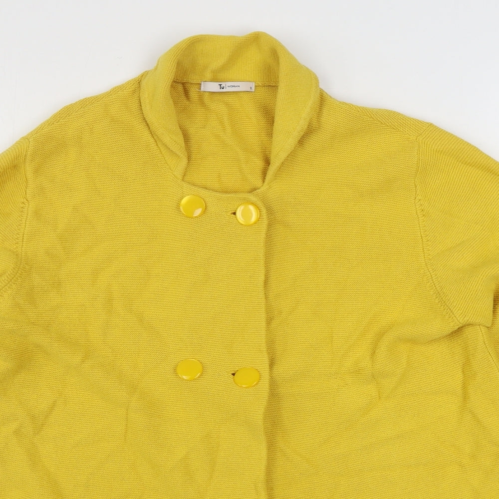 TU Womens Yellow Round Neck  Cotton Cardigan Jumper Size 12