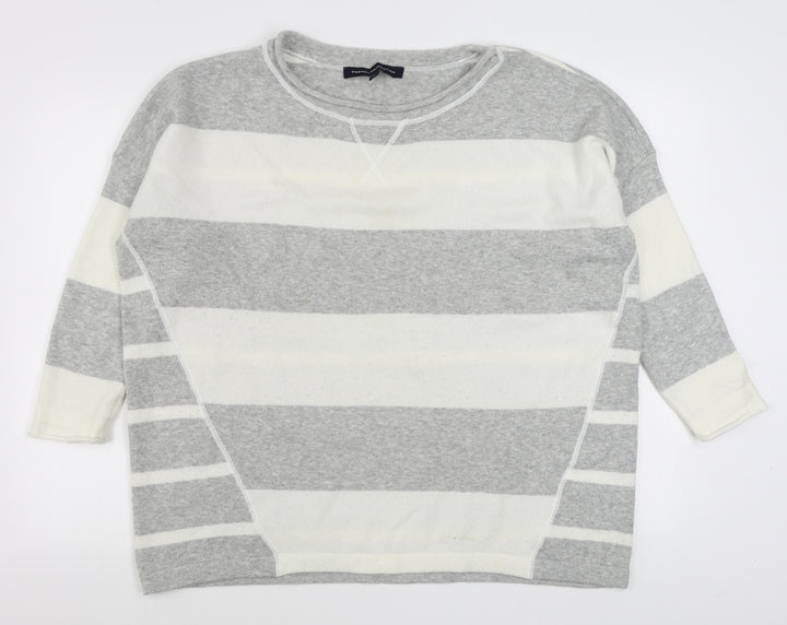 French Connection Womens Grey Boat Neck Striped Acrylic Pullover Jumper Size XS