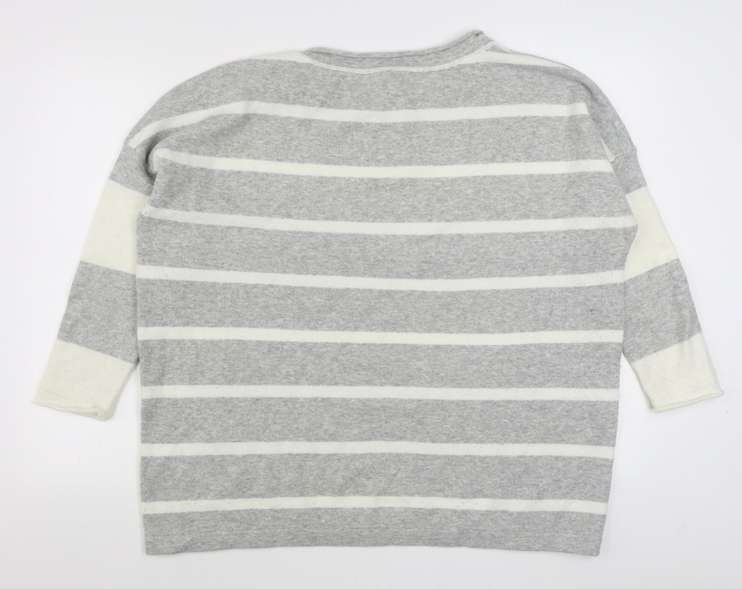 French Connection Womens Grey Boat Neck Striped Acrylic Pullover Jumper Size XS