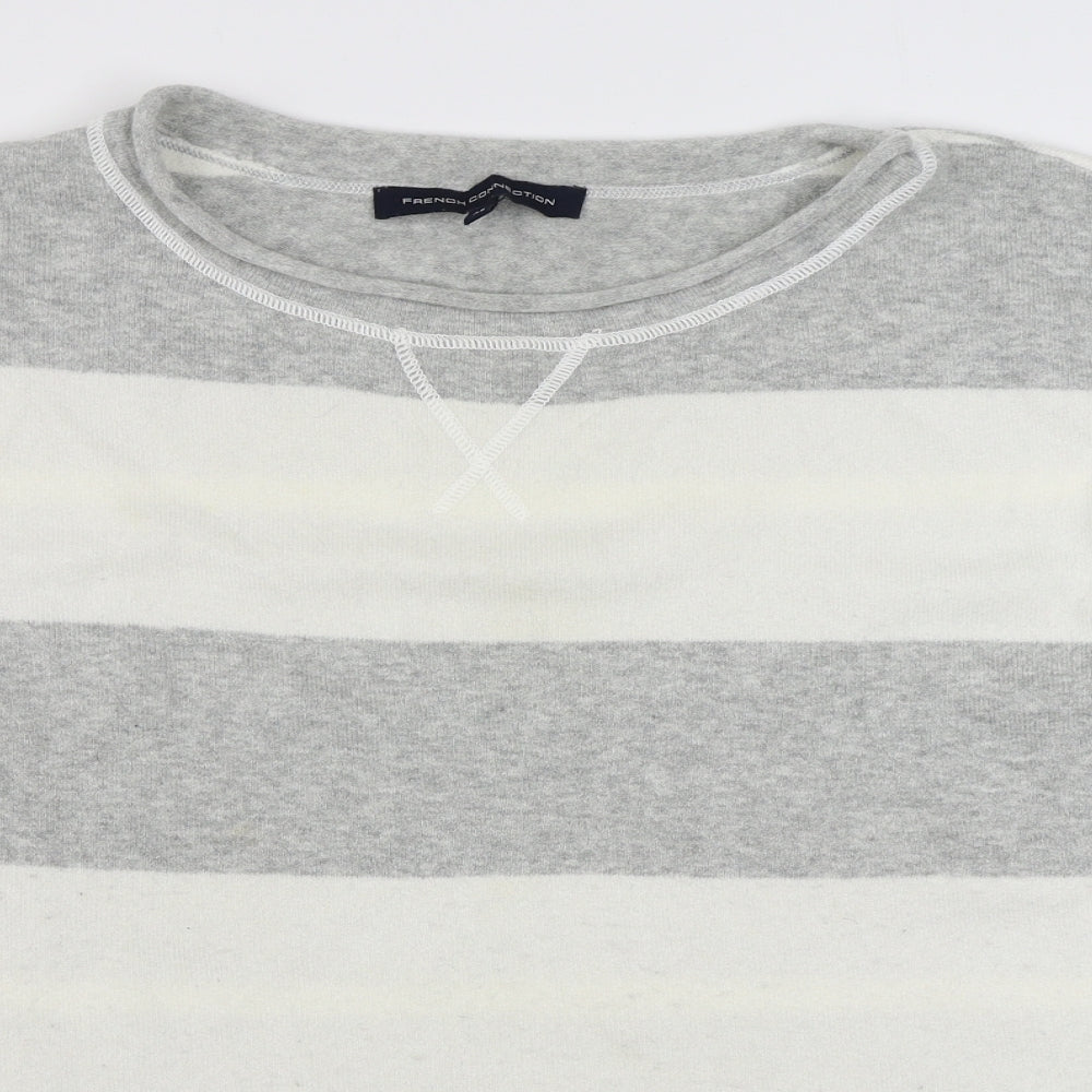 French Connection Womens Grey Boat Neck Striped Acrylic Pullover Jumper Size XS