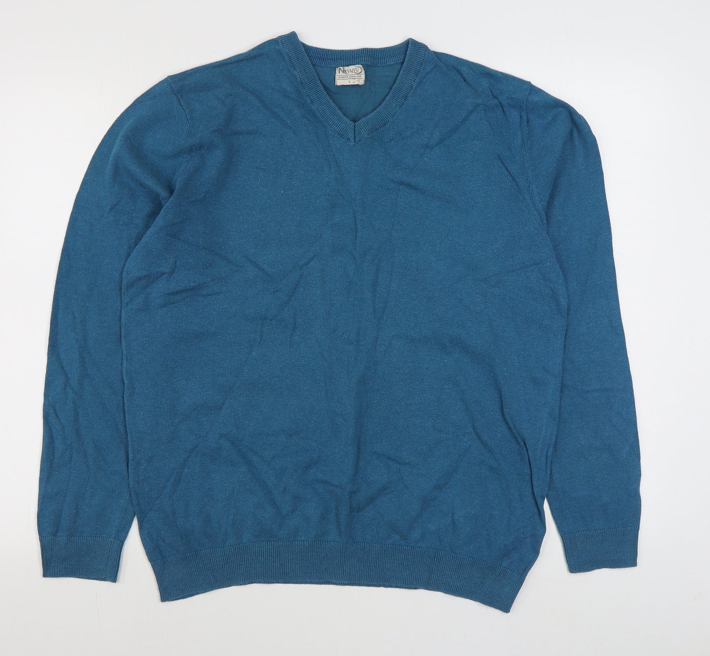 Matalan Mens Blue V-Neck  Cotton Pullover Jumper Size L