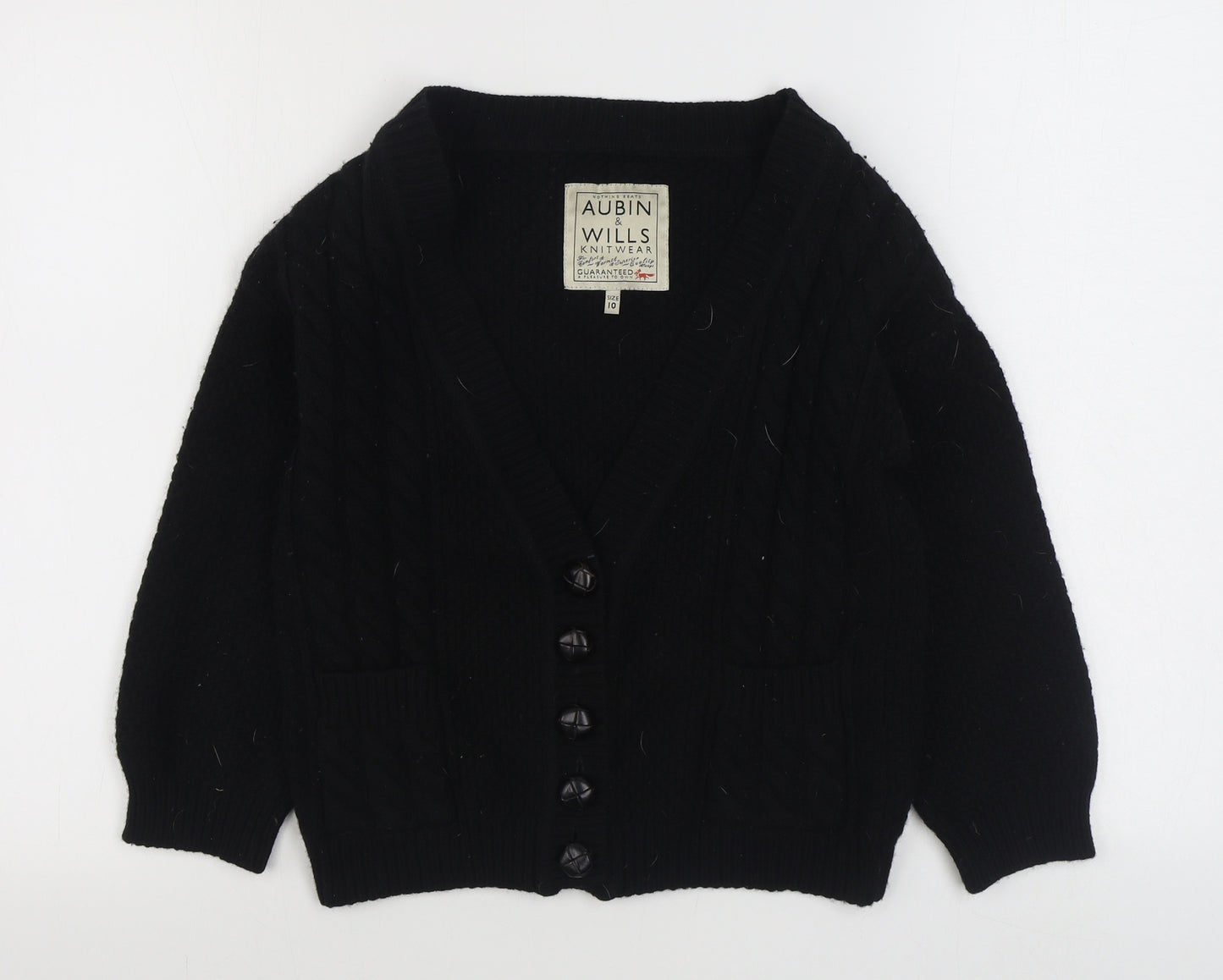 AUBIN & WILLS Womens Black V-Neck  Wool Cardigan Jumper Size 10