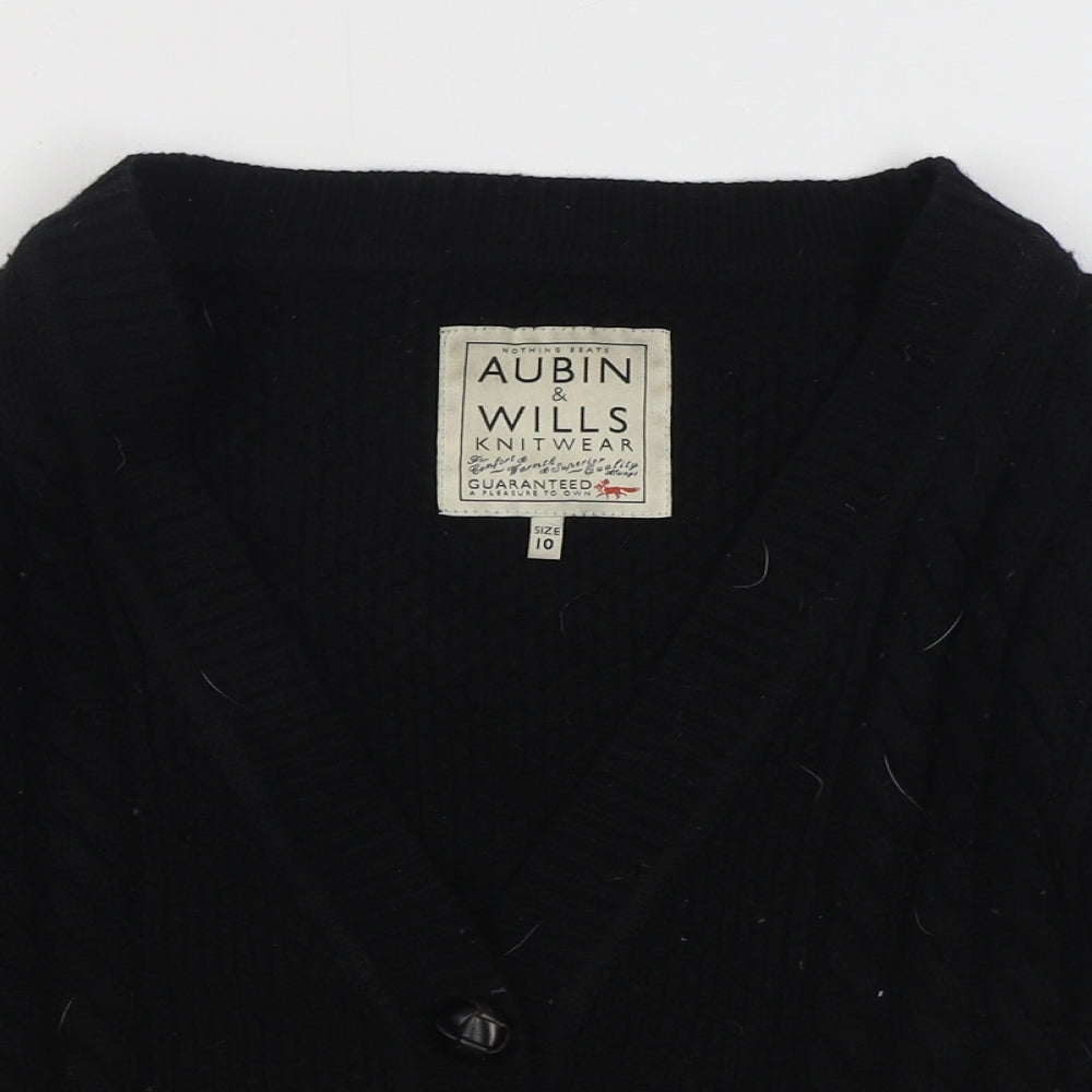 AUBIN & WILLS Womens Black V-Neck  Wool Cardigan Jumper Size 10