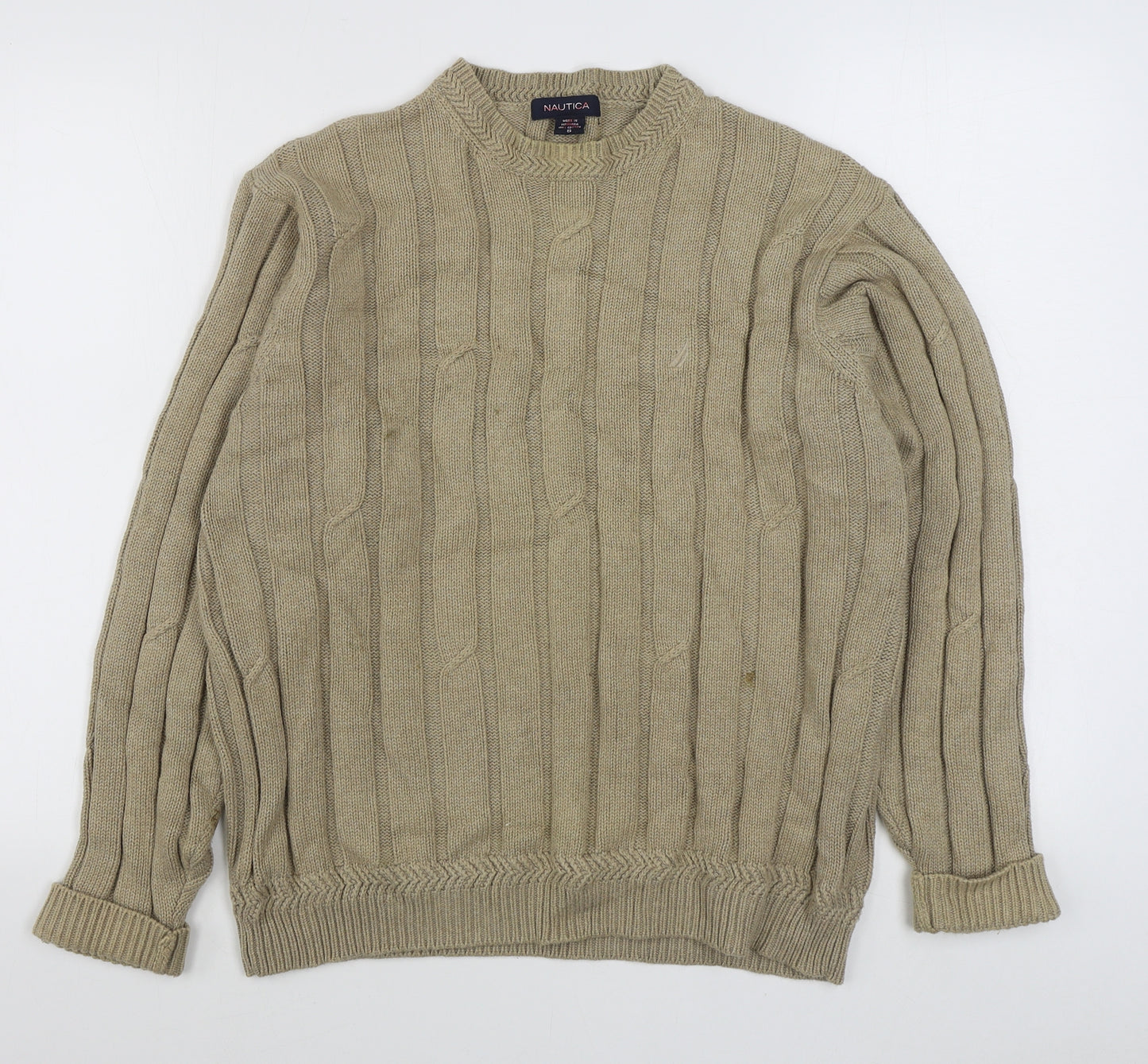 Nautica Mens Brown Round Neck  Cotton Pullover Jumper Size S