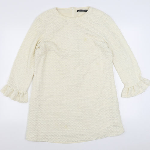 Zara Womens Ivory  Polyester Sheath  Size L  Round Neck Zip