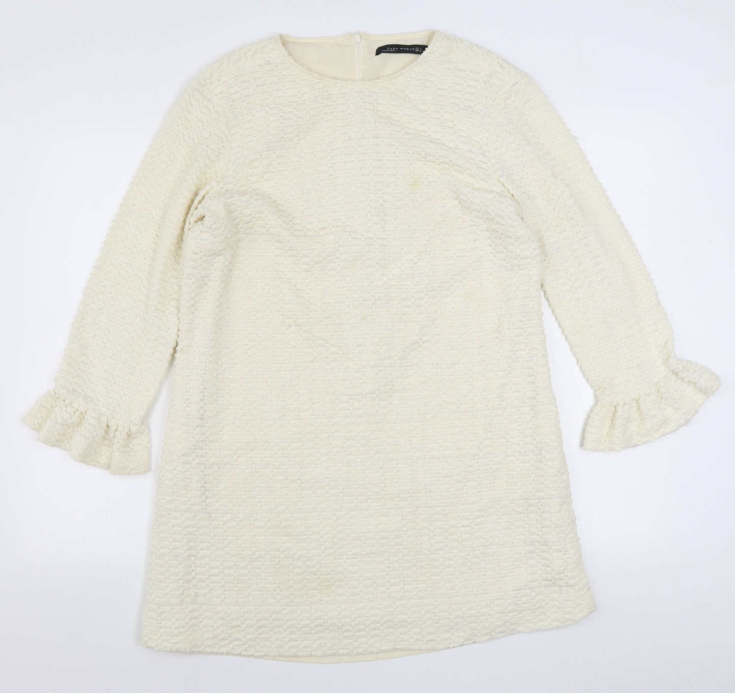 Zara Womens Ivory  Polyester Sheath  Size L  Round Neck Zip