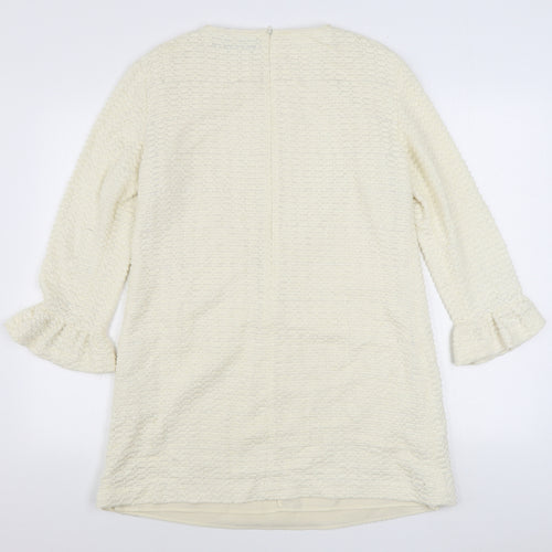 Zara Womens Ivory  Polyester Sheath  Size L  Round Neck Zip