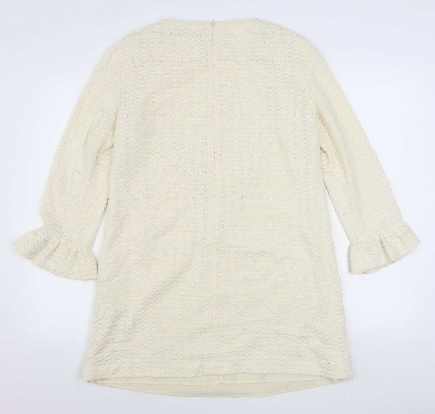Zara Womens Ivory  Polyester Sheath  Size L  Round Neck Zip