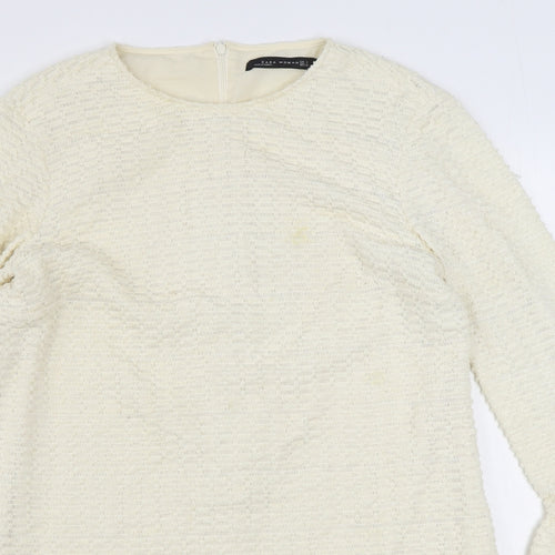Zara Womens Ivory  Polyester Sheath  Size L  Round Neck Zip