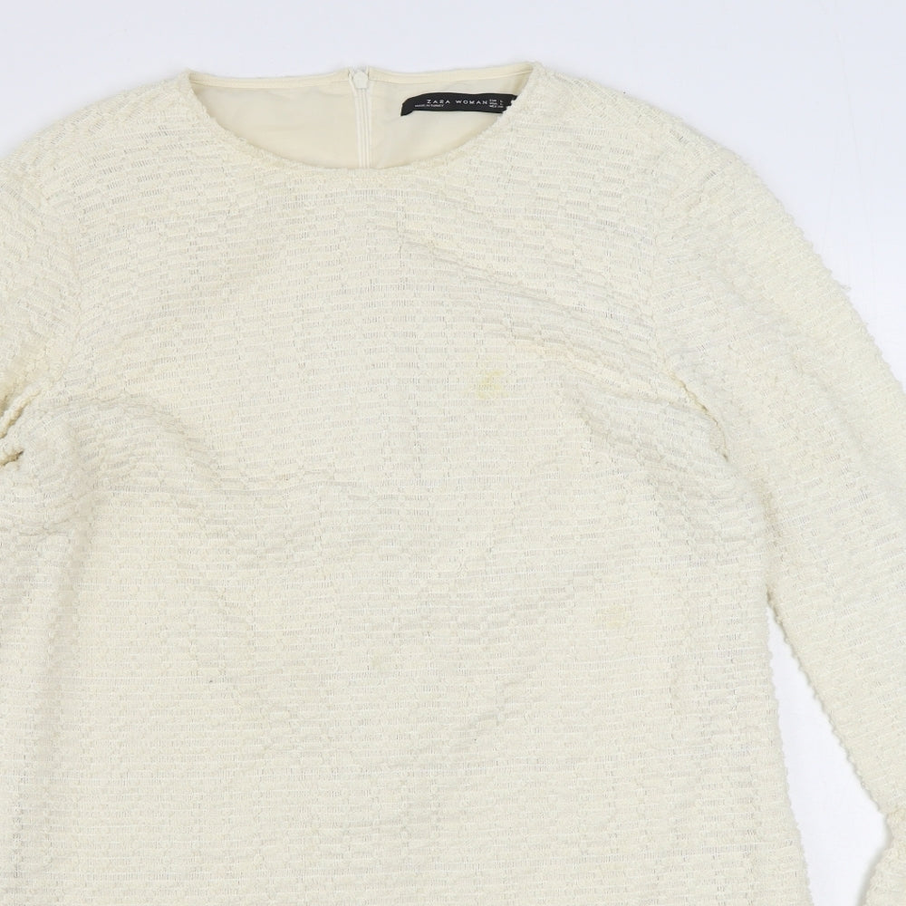 Zara Womens Ivory  Polyester Sheath  Size L  Round Neck Zip