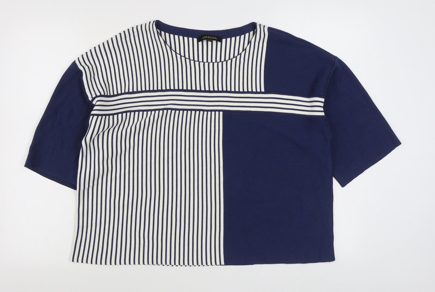 Jaeger Womens Blue Boat Neck Striped Viscose Pullover Jumper Size XL