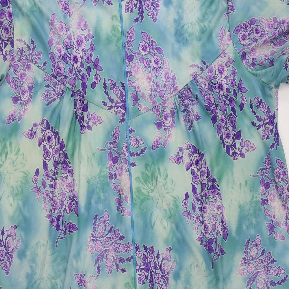 Preworn Womens Blue Floral Polyester Top Gown Size 26  Zip