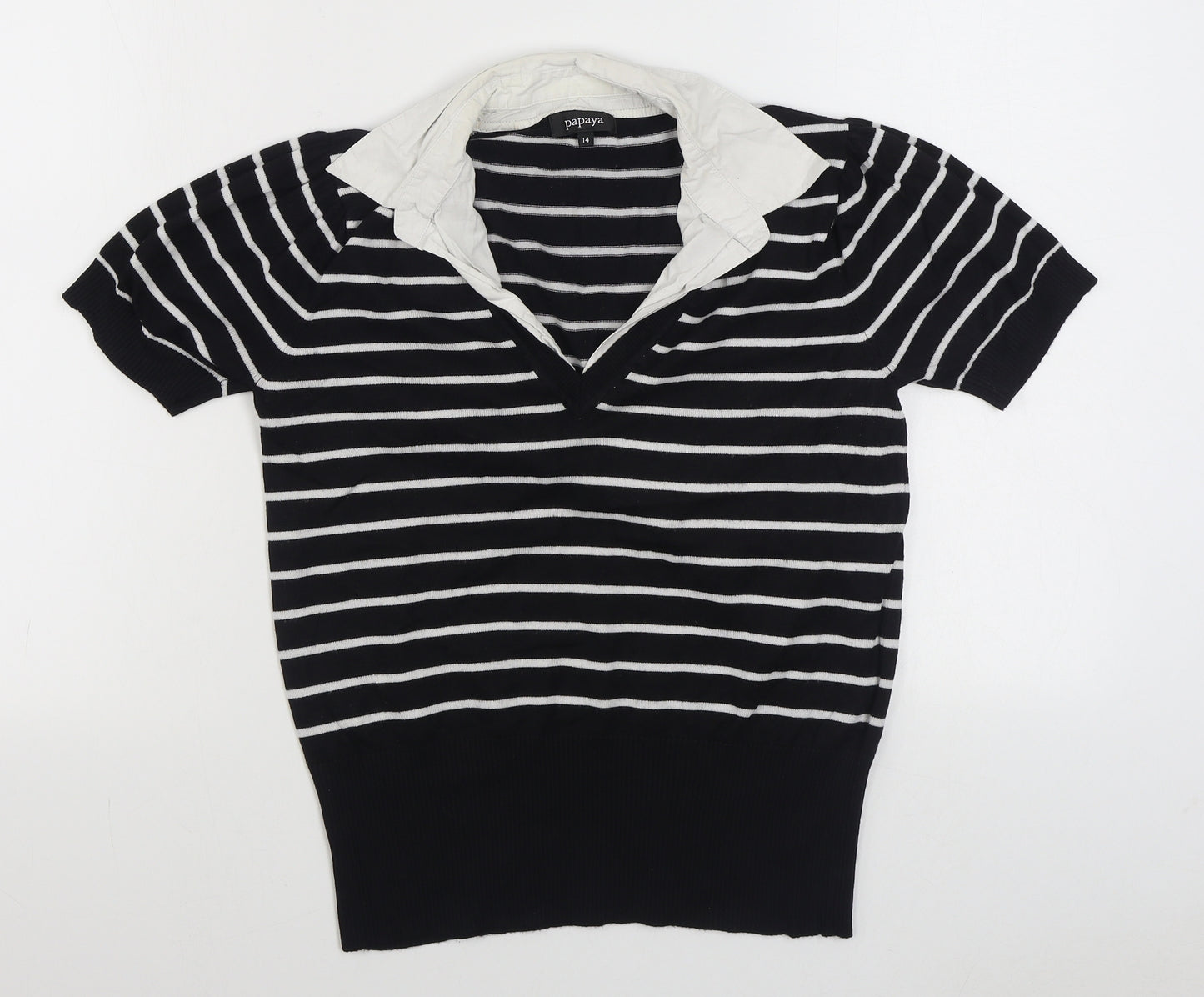 Papaya Womens Black Collared Striped Viscose Pullover Jumper Size 14