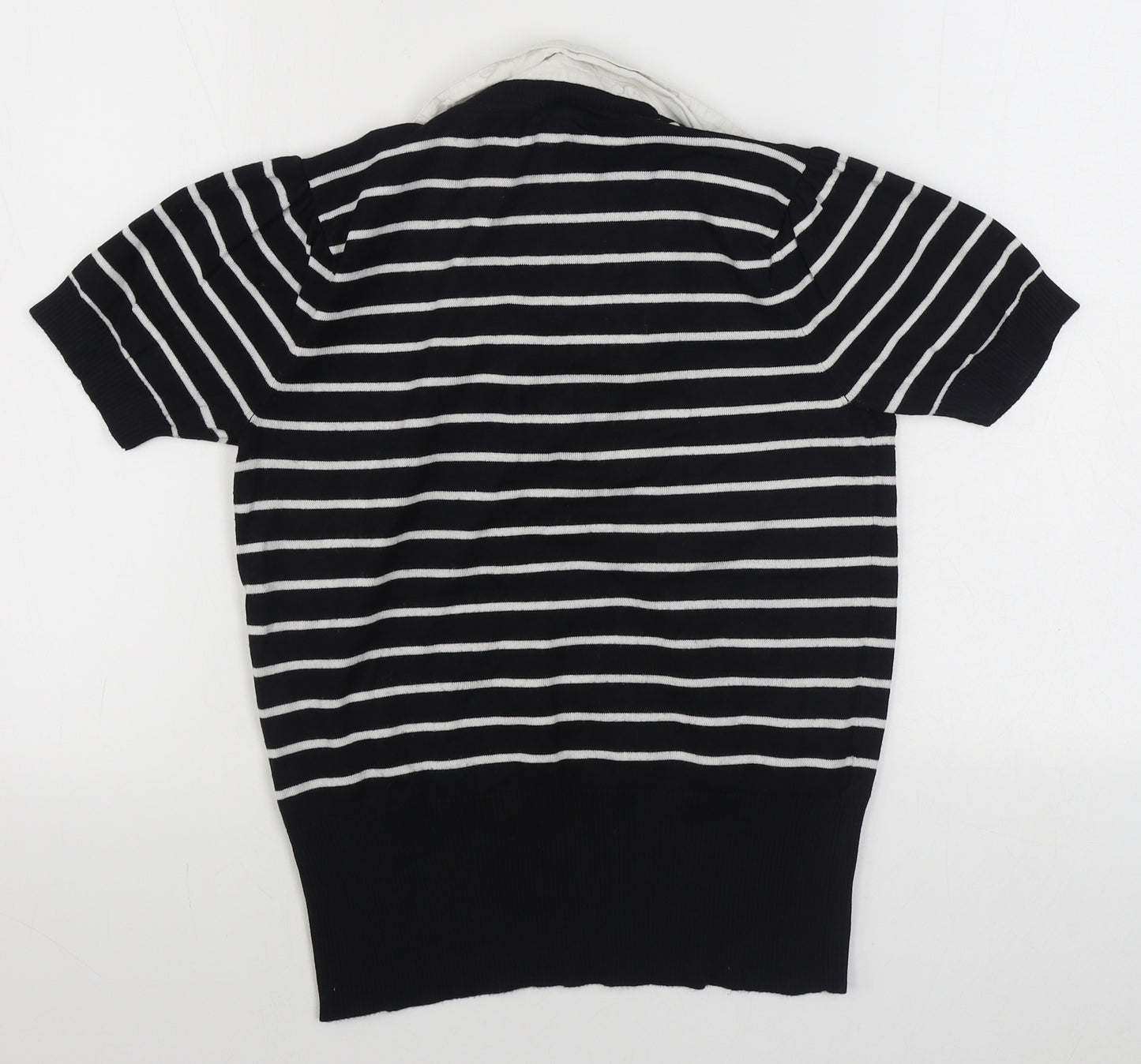 Papaya Womens Black Collared Striped Viscose Pullover Jumper Size 14