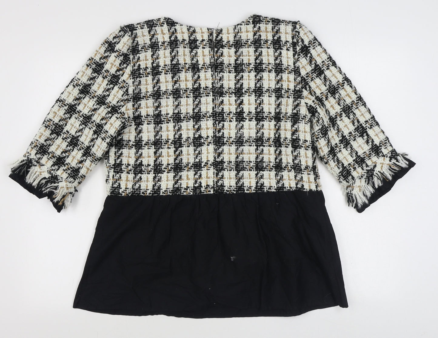 Zara Womens Black Plaid Polyester A-Line  Size XL  Boat Neck Button