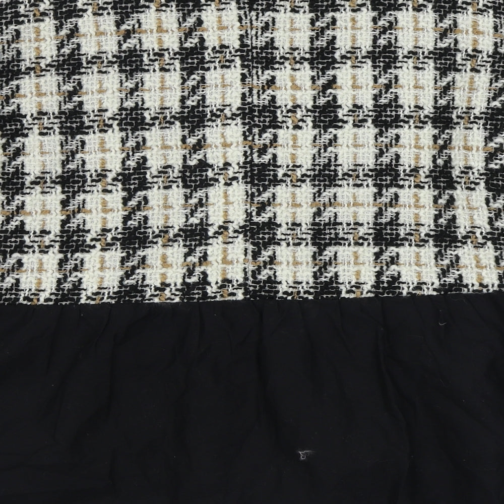 Zara Womens Black Plaid Polyester A-Line  Size XL  Boat Neck Button