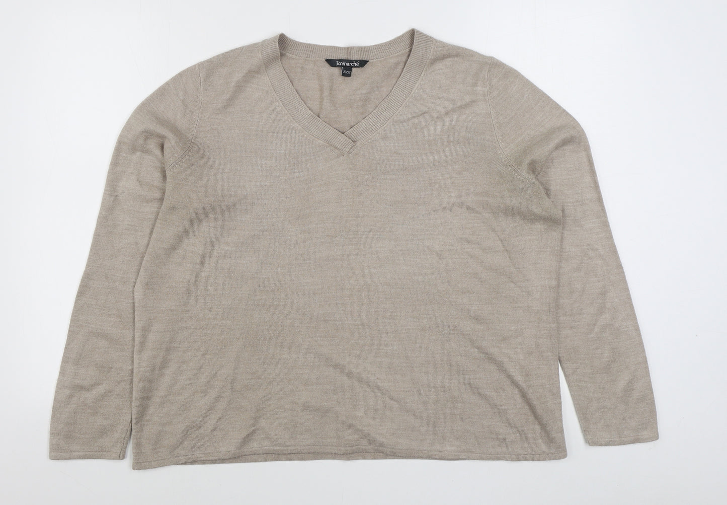 Bonmarché Womens Beige V-Neck  Acrylic Pullover Jumper Size 20