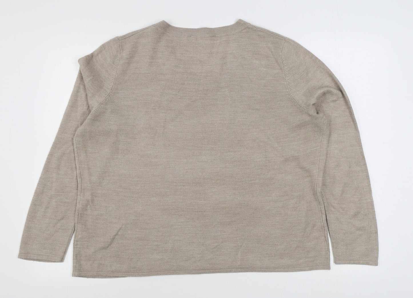 Bonmarché Womens Beige V-Neck  Acrylic Pullover Jumper Size 20