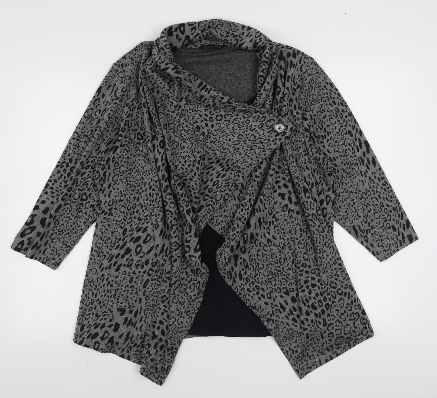 Marks and Spencer Womens Grey Cowl Neck Animal Print Polyester Pullover Jumper Size 20