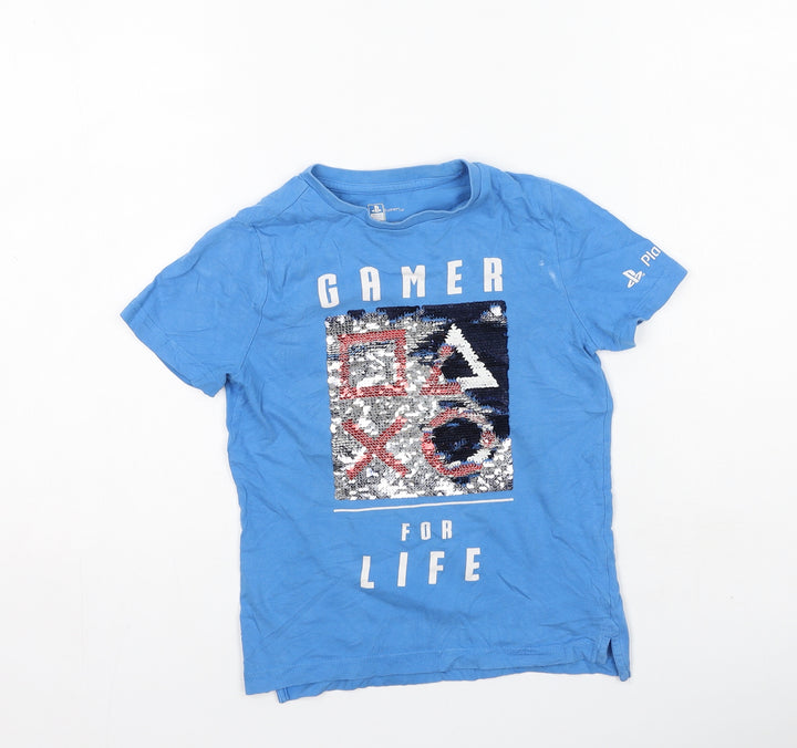 F&F Boys Blue  Cotton Basic Casual Size 5-6 Years Round Neck  - Play Station