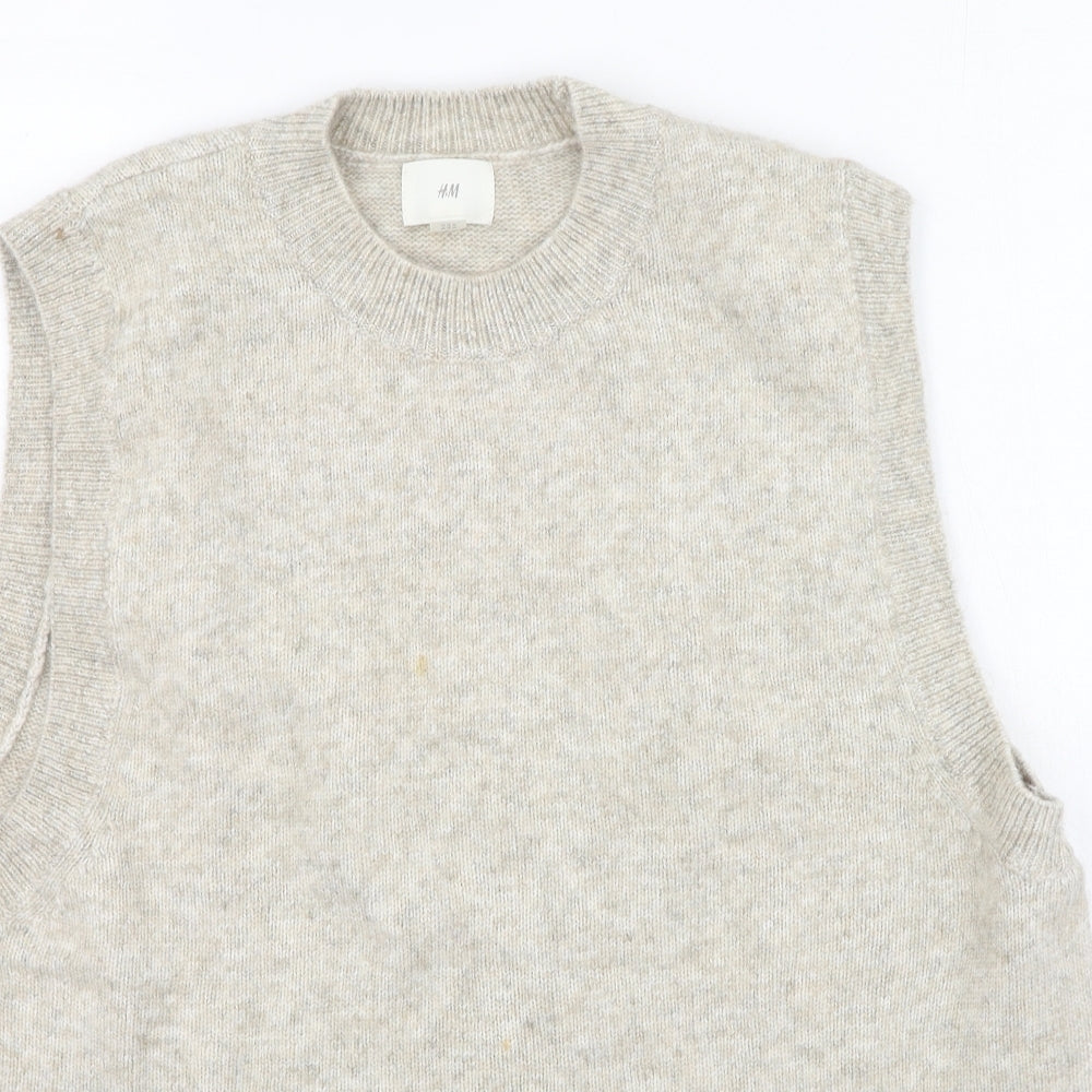 H&M Womens Beige V-Neck  Acrylic Pullover Jumper Size S