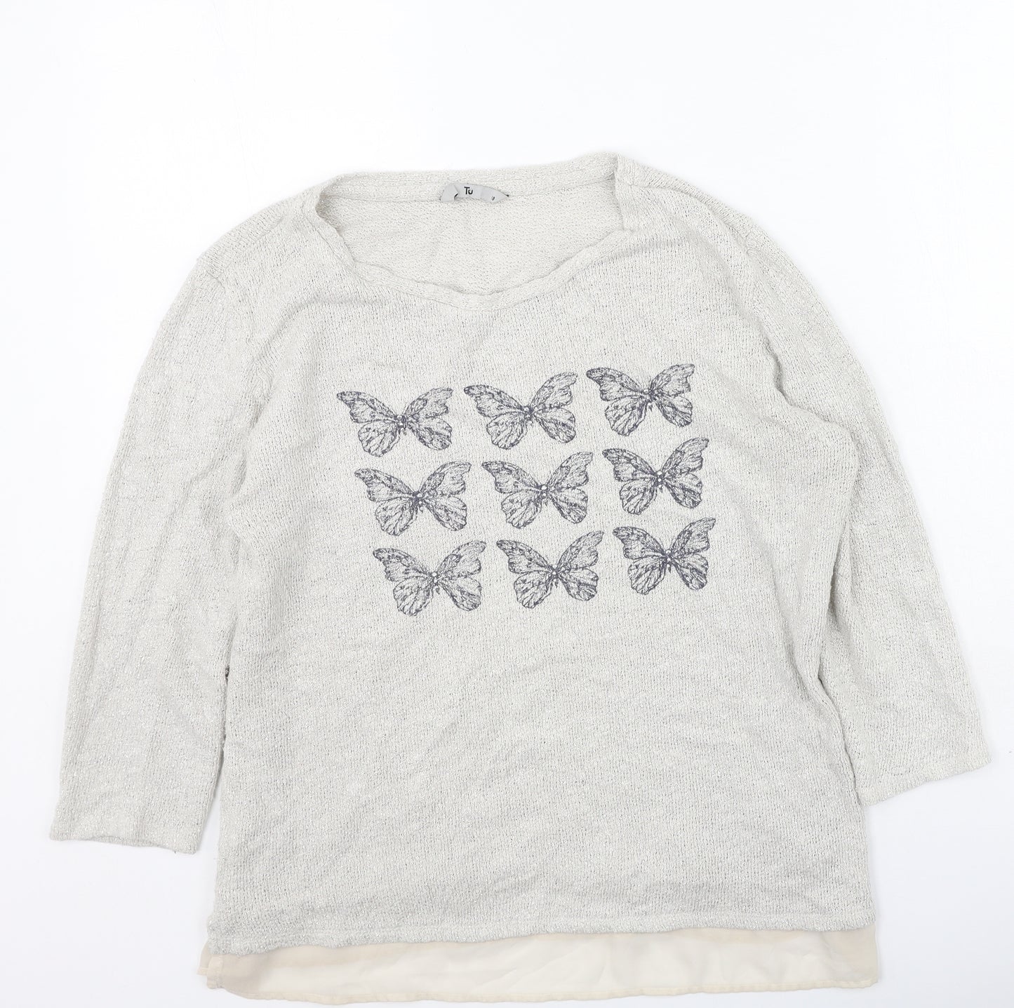 TU Womens Beige Round Neck  Cotton Pullover Jumper Size 18   - Butterflies