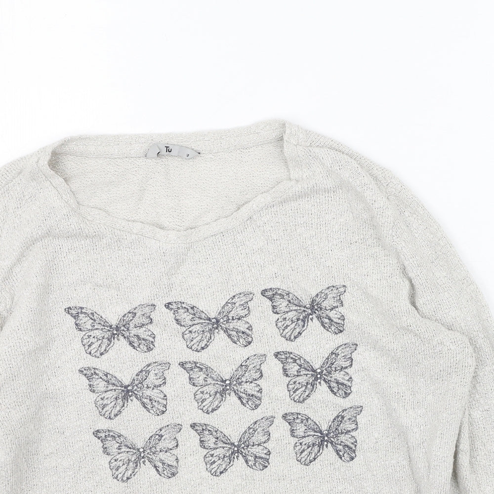 TU Womens Beige Round Neck  Cotton Pullover Jumper Size 18   - Butterflies