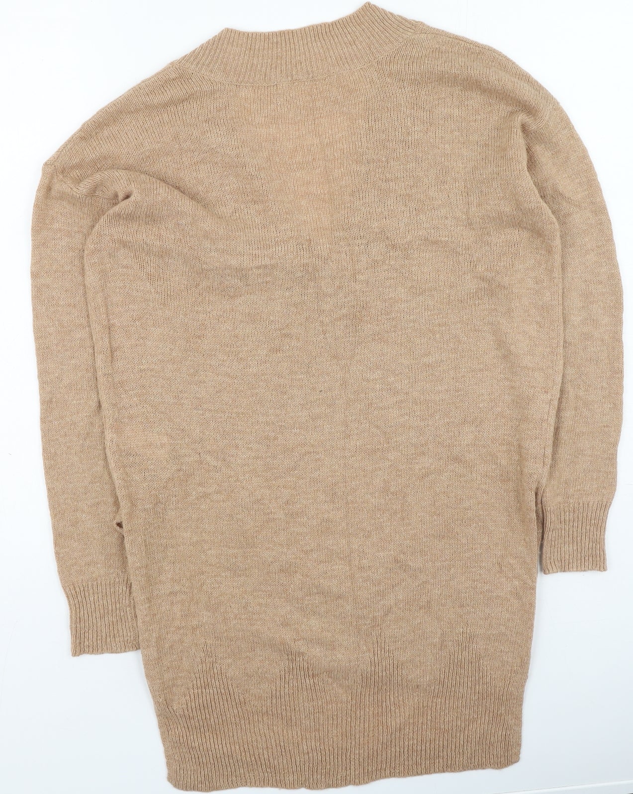 NEXT Womens Brown V-Neck  Nylon Pullover Jumper Size S