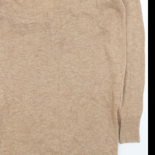 NEXT Womens Brown V-Neck  Nylon Pullover Jumper Size S