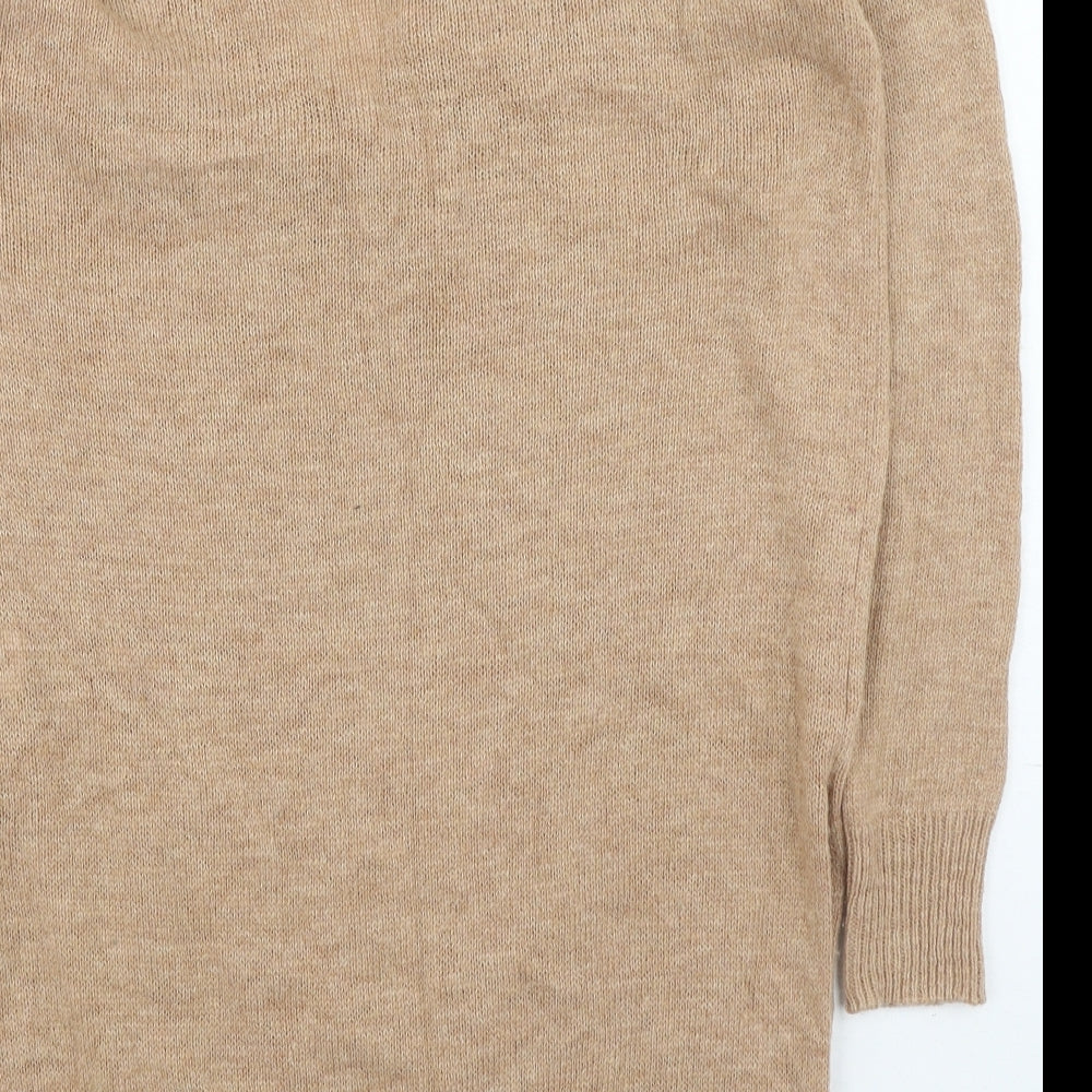 NEXT Womens Brown V-Neck  Nylon Pullover Jumper Size S