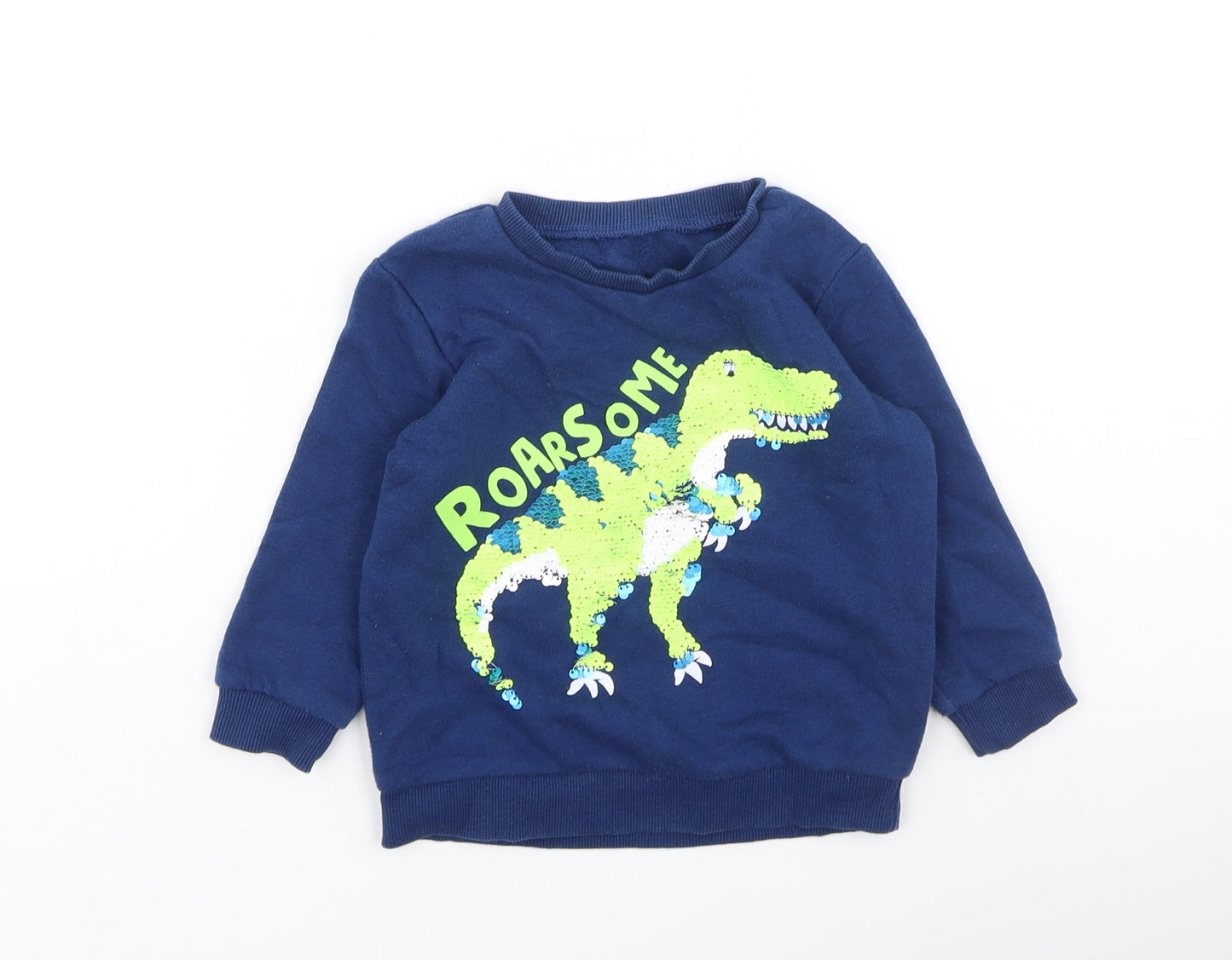 Preworn Baby Blue  Cotton Pullover Jumper Size 12-18 Months   - Dinosaur