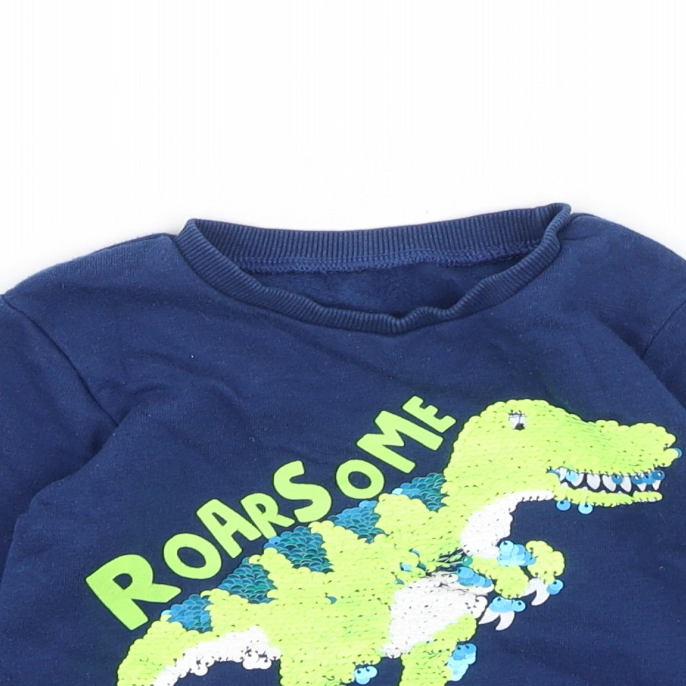 Preworn Baby Blue  Cotton Pullover Jumper Size 12-18 Months   - Dinosaur