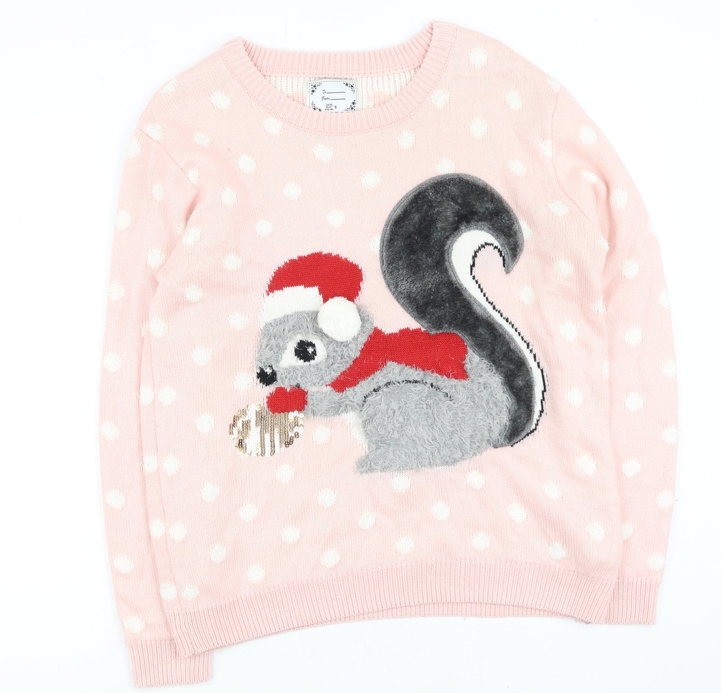 Primark Womens Pink Round Neck  Acrylic Pullover Jumper Size S   - Christmas Jumper