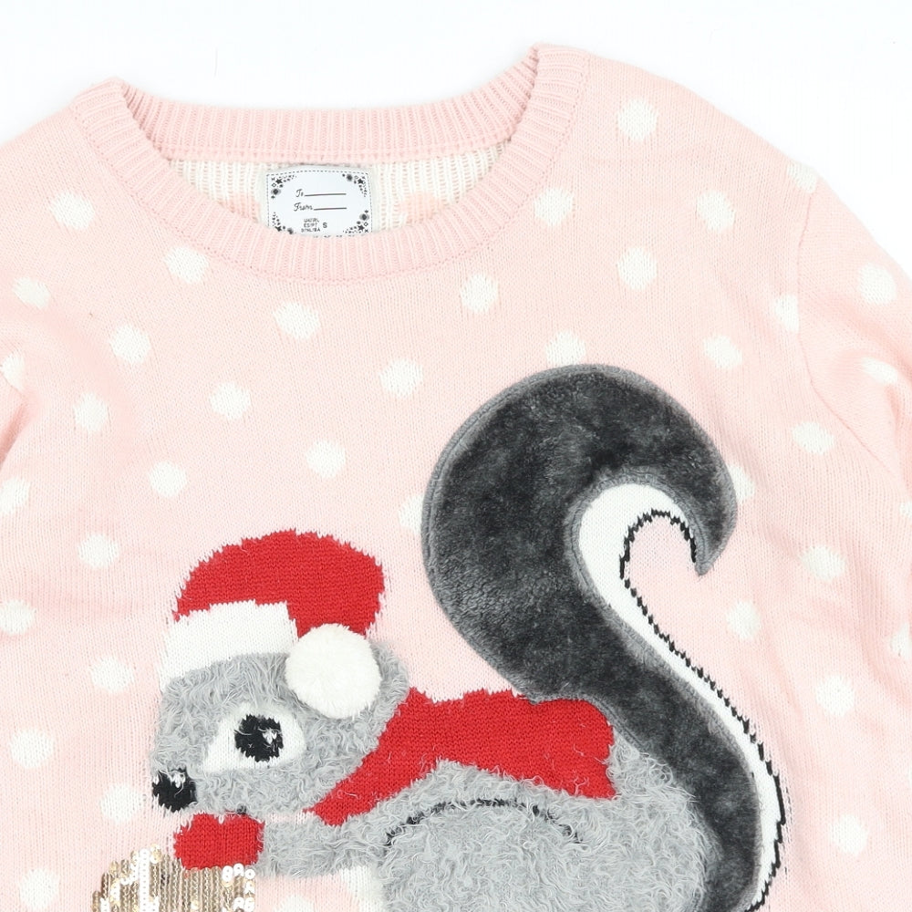 Primark Womens Pink Round Neck  Acrylic Pullover Jumper Size S   - Christmas Jumper