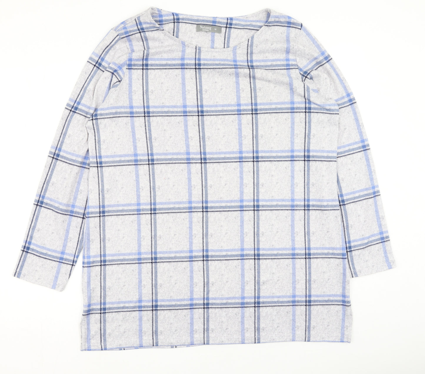 Nutmeg Womens Grey Round Neck Plaid Polyester Pullover Jumper Size 18