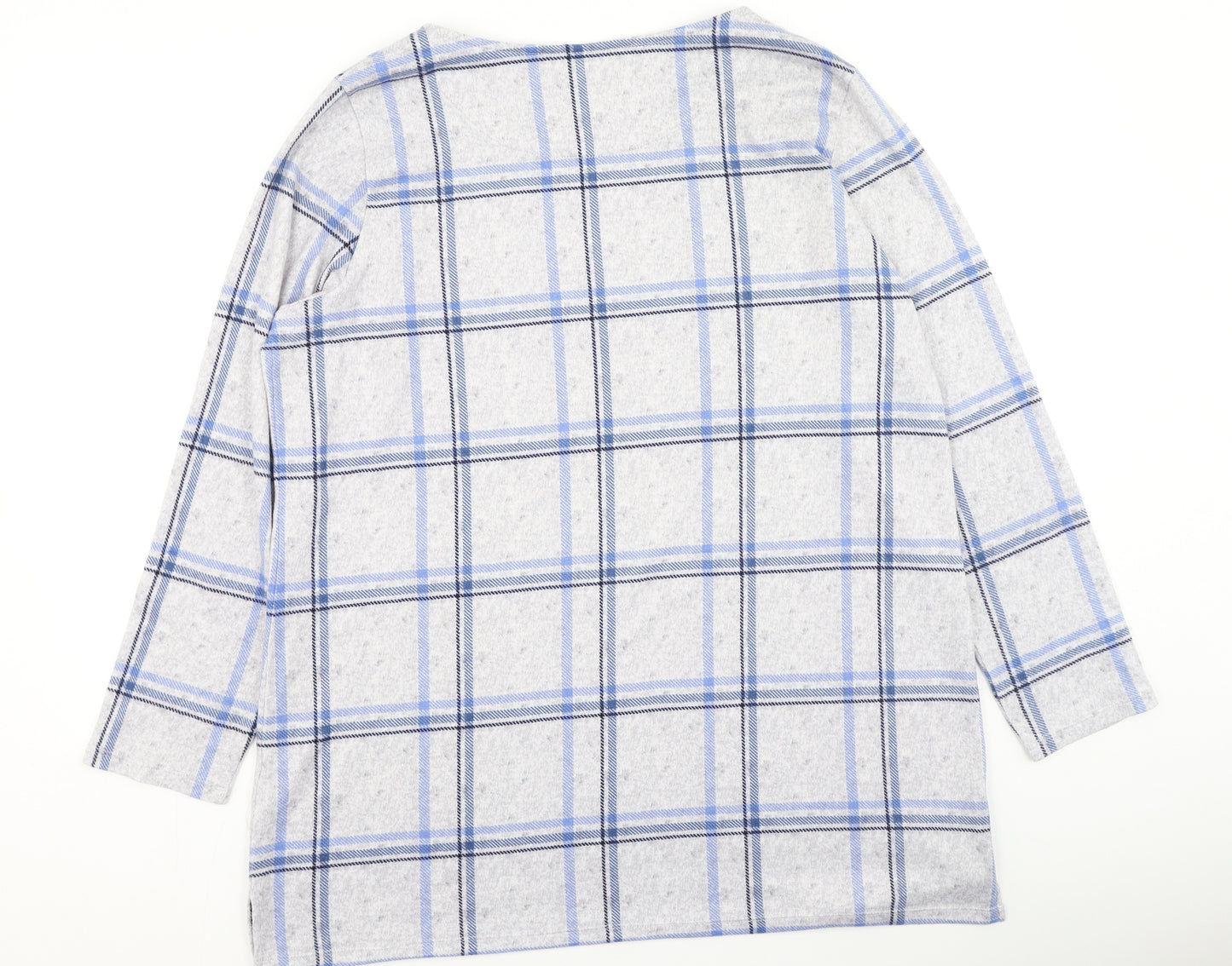 Nutmeg Womens Grey Round Neck Plaid Polyester Pullover Jumper Size 18