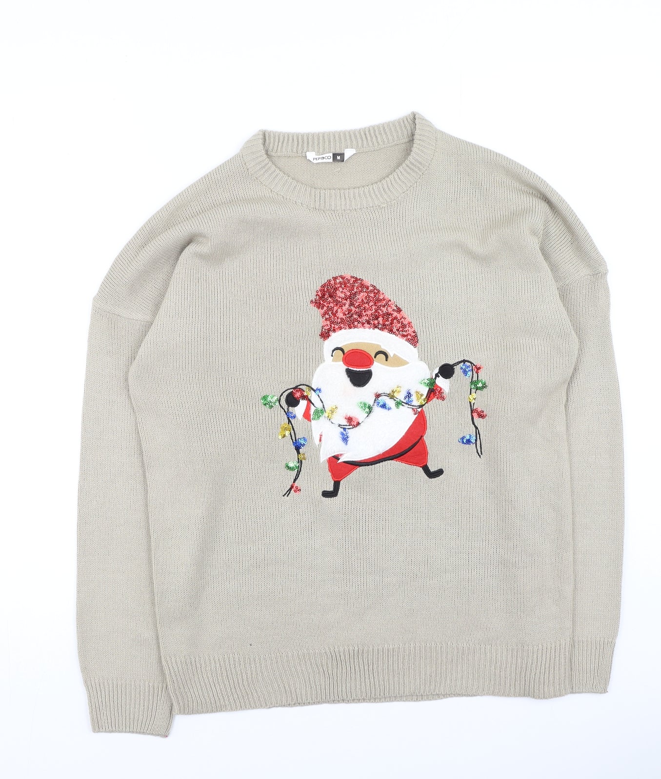 Pep&co  Womens Beige Round Neck  Acrylic Pullover Jumper Size M   - Christmas Jumper