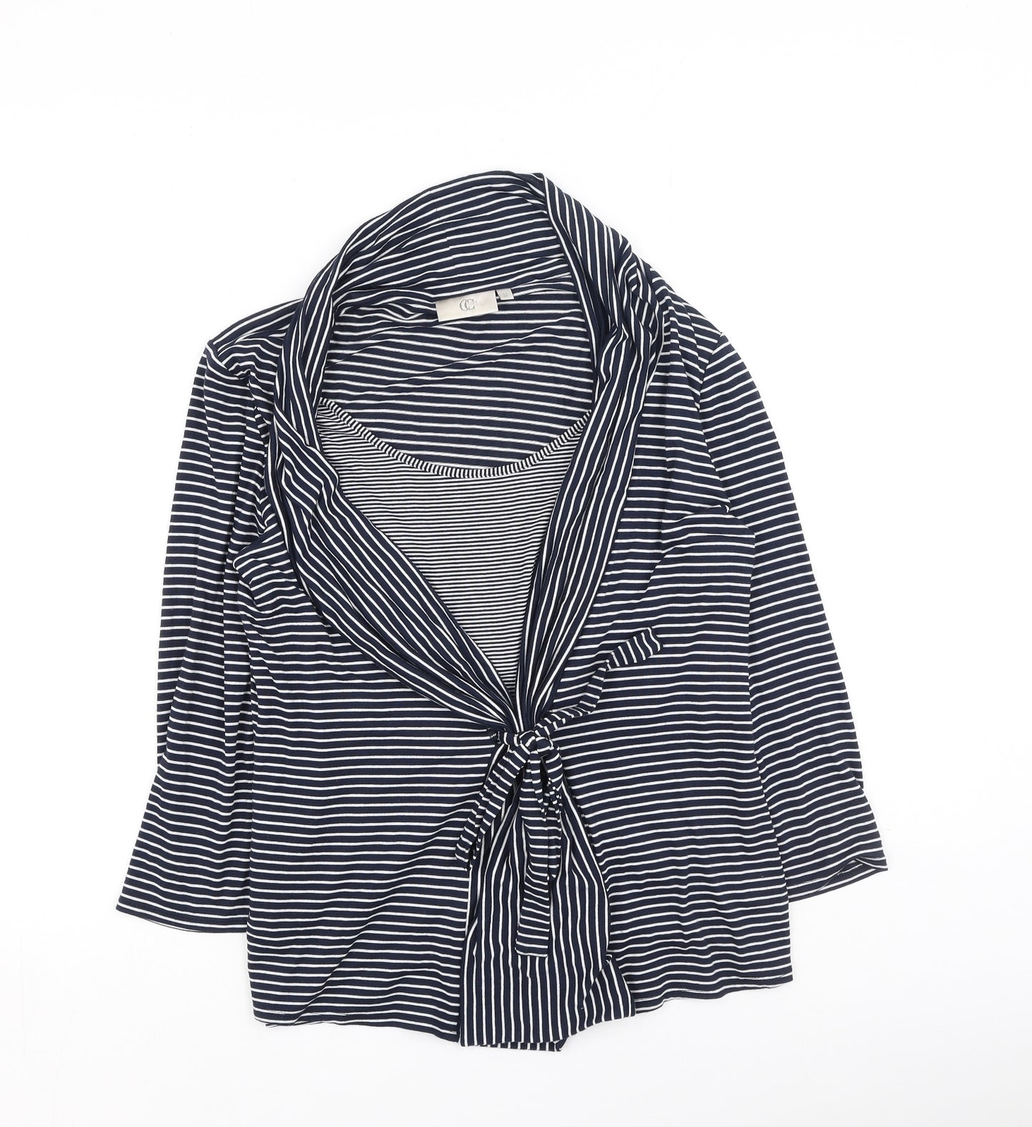 cc Womens Beige Striped Viscose Basic Blouse Size M Round Neck