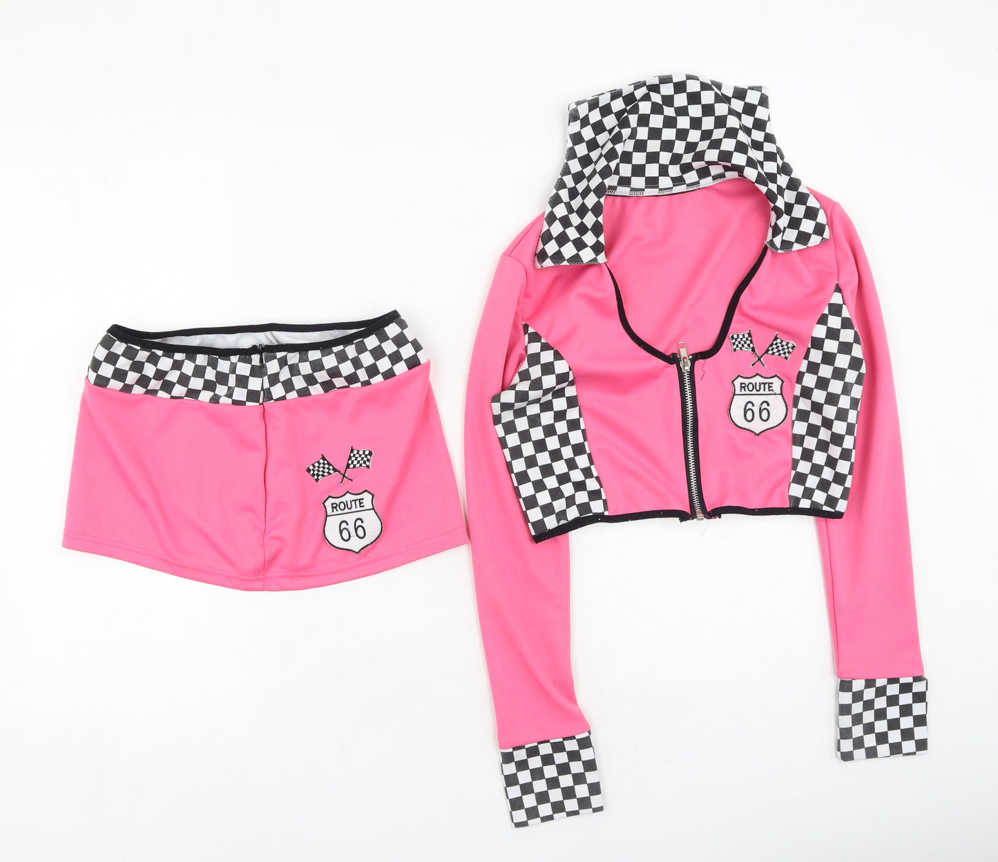 Preworn Womens Pink Check Polyester Basic Blouse Size M V-Neck - set & fancy dress