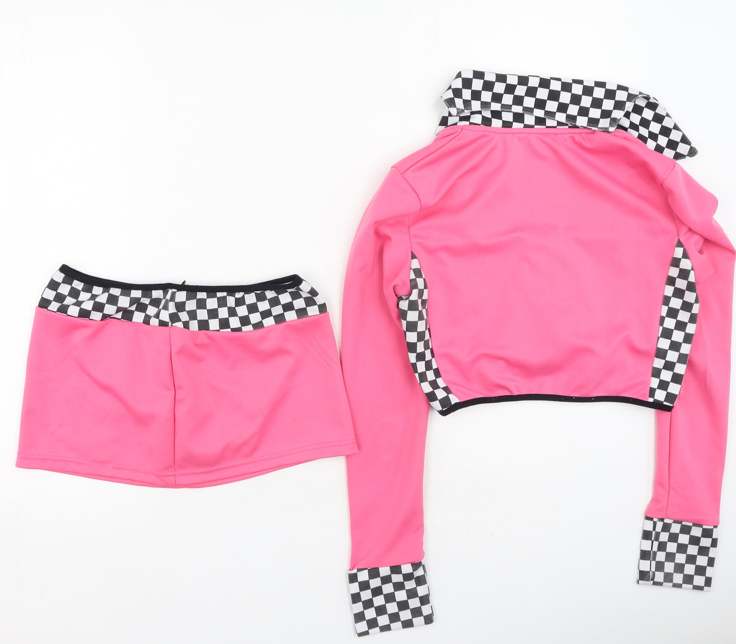 Preworn Womens Pink Check Polyester Basic Blouse Size M V-Neck - set & fancy dress