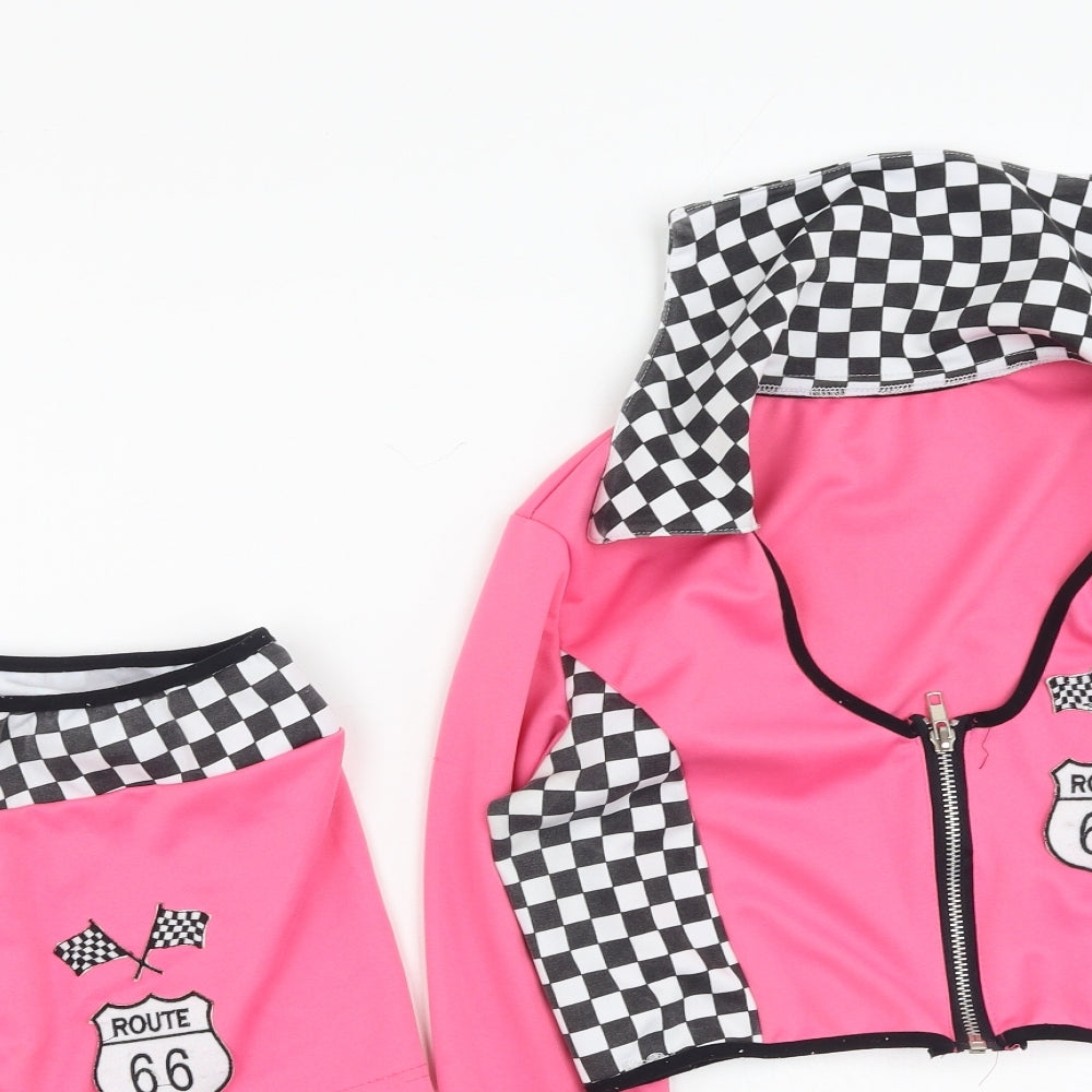 Preworn Womens Pink Check Polyester Basic Blouse Size M V-Neck - set & fancy dress