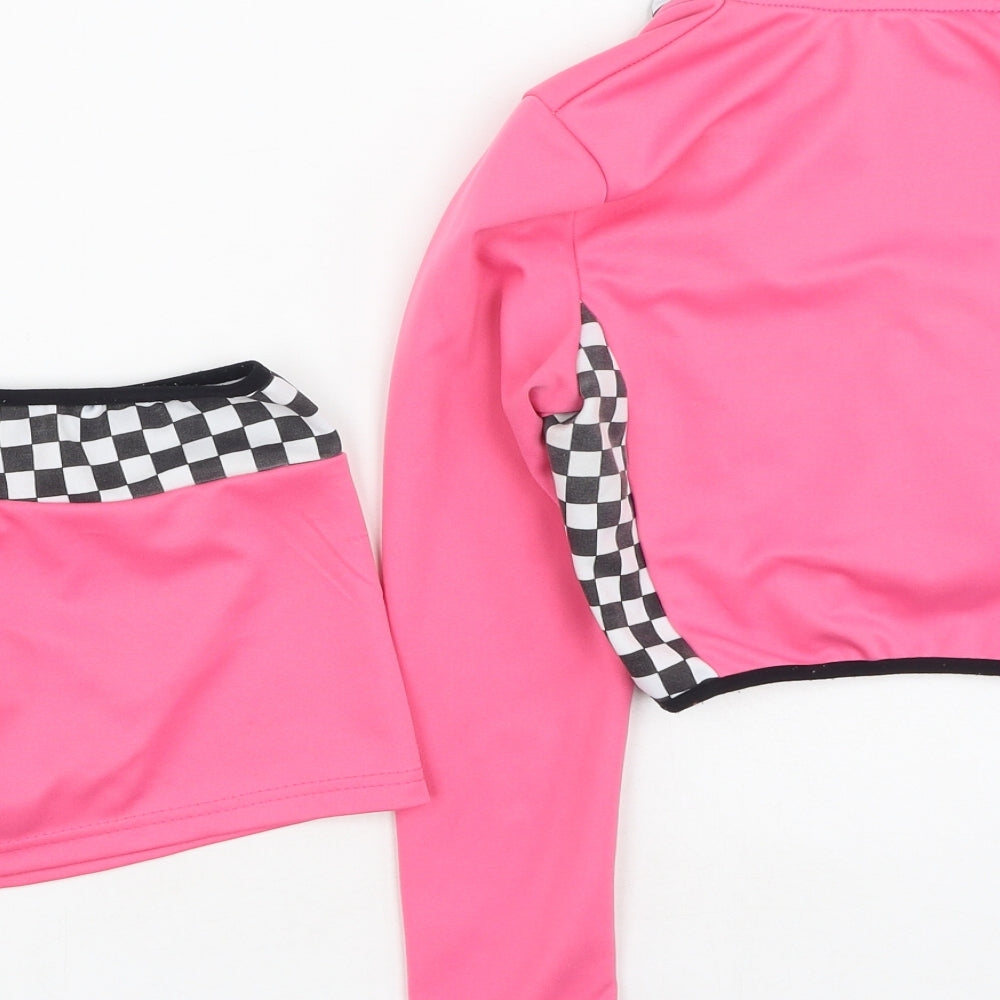 Preworn Womens Pink Check Polyester Basic Blouse Size M V-Neck - set & fancy dress
