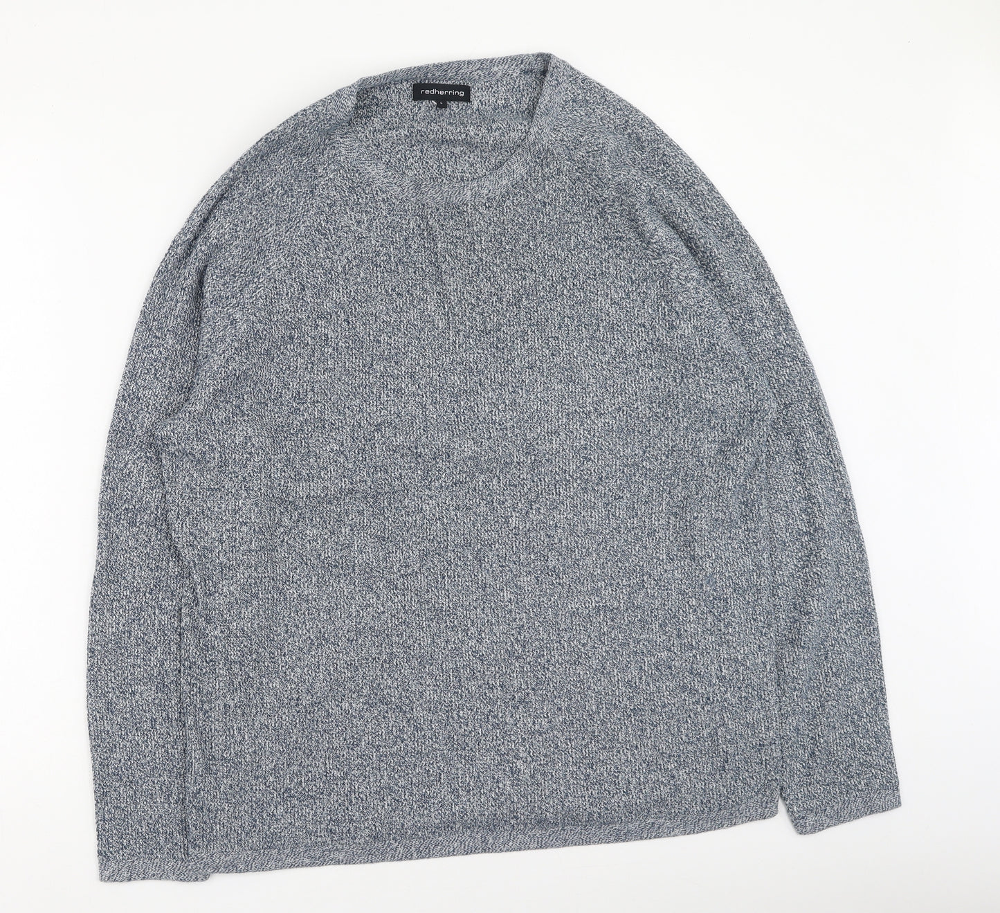 Red Herring Mens Blue Round Neck  Cotton Pullover Jumper Size L
